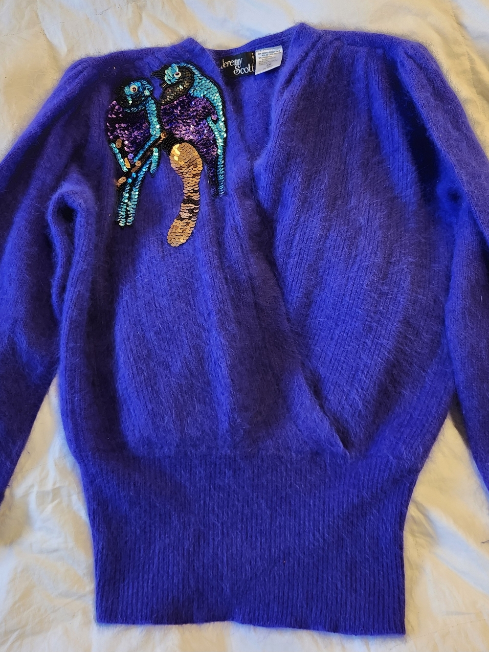Vintage Jeremy Scott Angora Blend Sequin Parrot Sweater